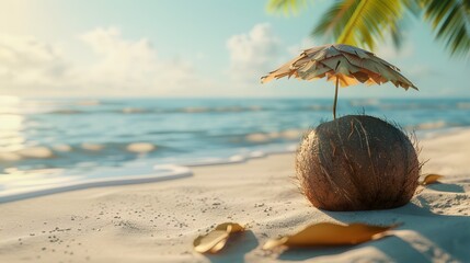 Stickers  Tropical beach concept made of coconut fruit and sun umbrella. Creative minimal summer idea.  © Farid