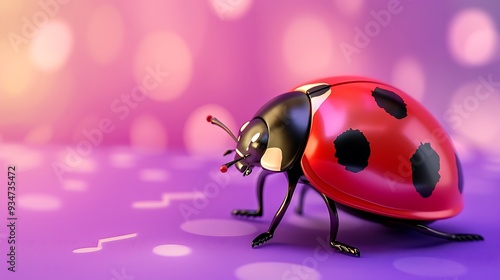 Children musical ladybug isolated on purple and pink background photo