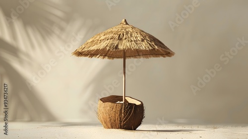 Wallpaper Mural Tropical beach concept made of coconut fruit and sun umbrella. Creative minimal summer idea. Torontodigital.ca