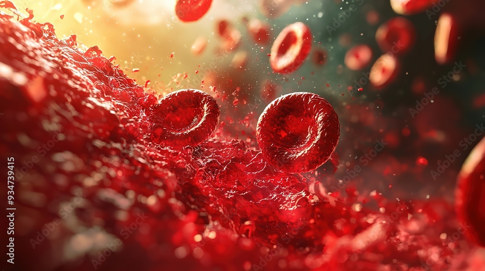Red blood cells flowing through vein, science background Red blood cells flowing through vein, science background