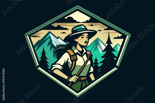 silhouette of a girl with a backpack on a hike, hiking