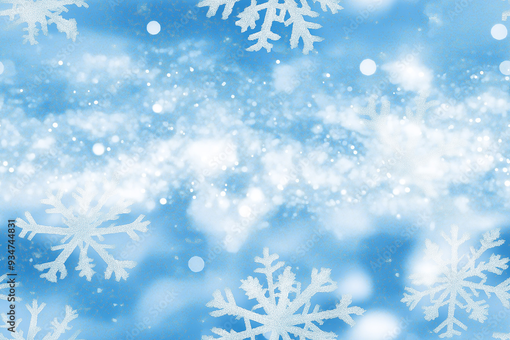 A seamless pattern with white snowflakes of varying sizes on a soft blue background, evoking a calm and wintery atmosphere. A seamless pattern with white snowflakes of varying sizes on a soft blue background, evoking a calm and wintery atmosphere.