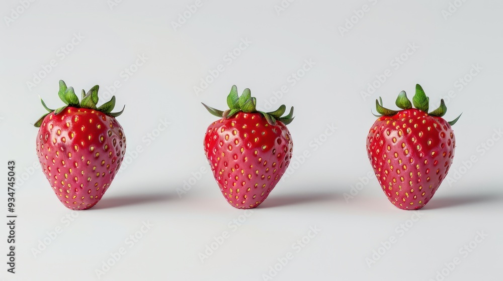 Three Red Strawberries on a White Background Three Red Strawberries on a White Background