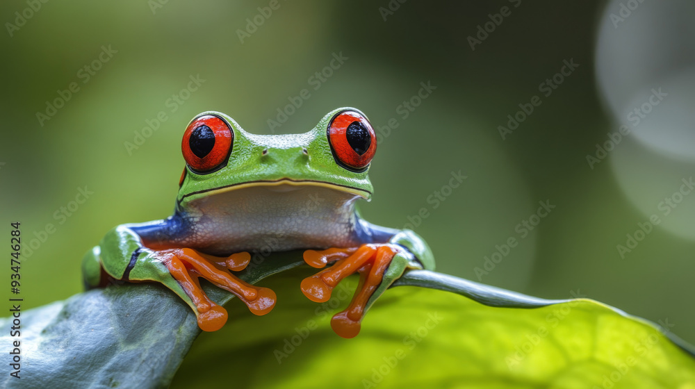Naklejka premium Red-Eyed Tree Frog on a Leaf