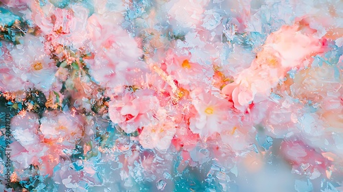 Abstract Floral Watercolor Background with Pink and Blue Tones