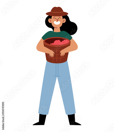 woman picking coffee with basket