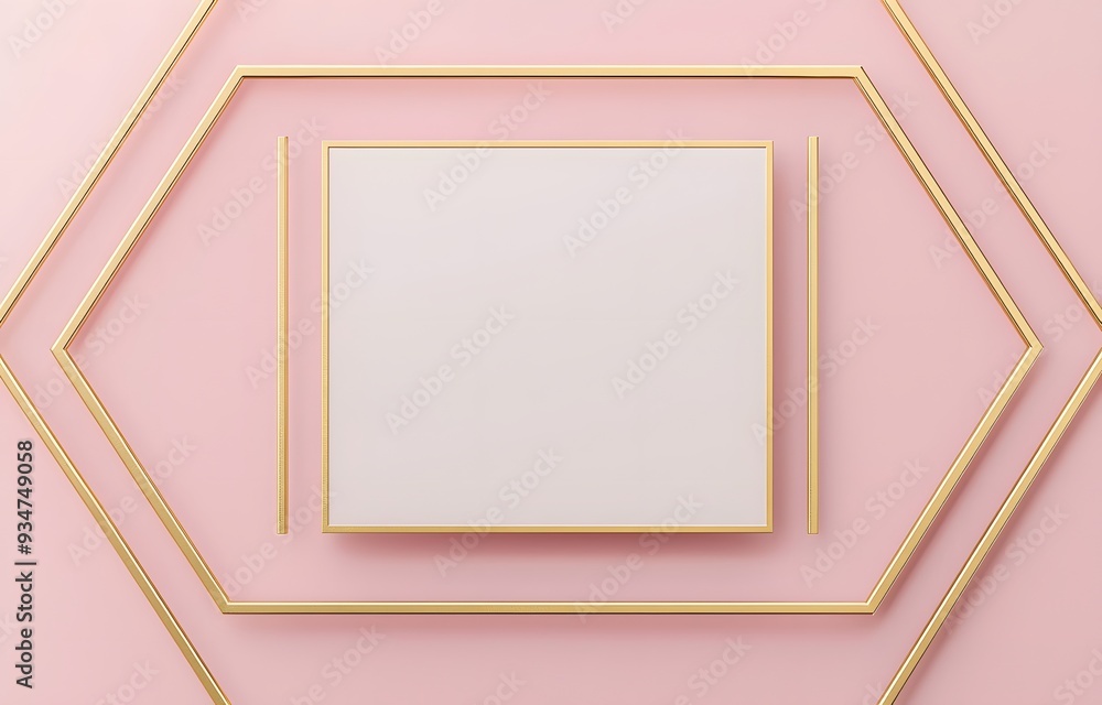 Fototapeta premium Golden Frame on Pink Background.