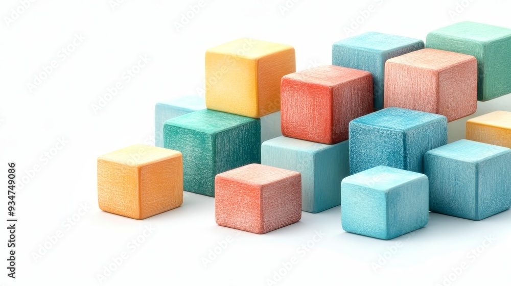 Colorful Wooden Blocks Stacked on White Background Colorful Wooden Blocks Stacked on White Background