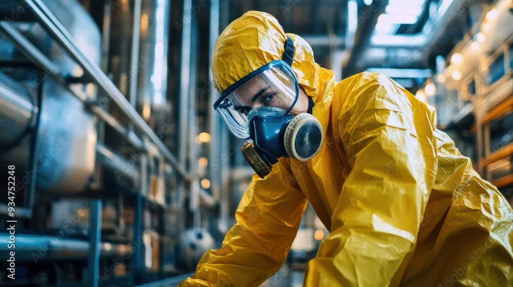 Industrial Worker Handling Hazardous Materials with Precision and Safety. The Scene Highlights the Importance of Protective Gear and Careful Procedures in a High-Risk Environment. Industrial Worker Handling Hazardous Materials with Precision and Safety. The Scene Highlights the Importance of Protective Gear and Careful Procedures in a High-Risk Environment.