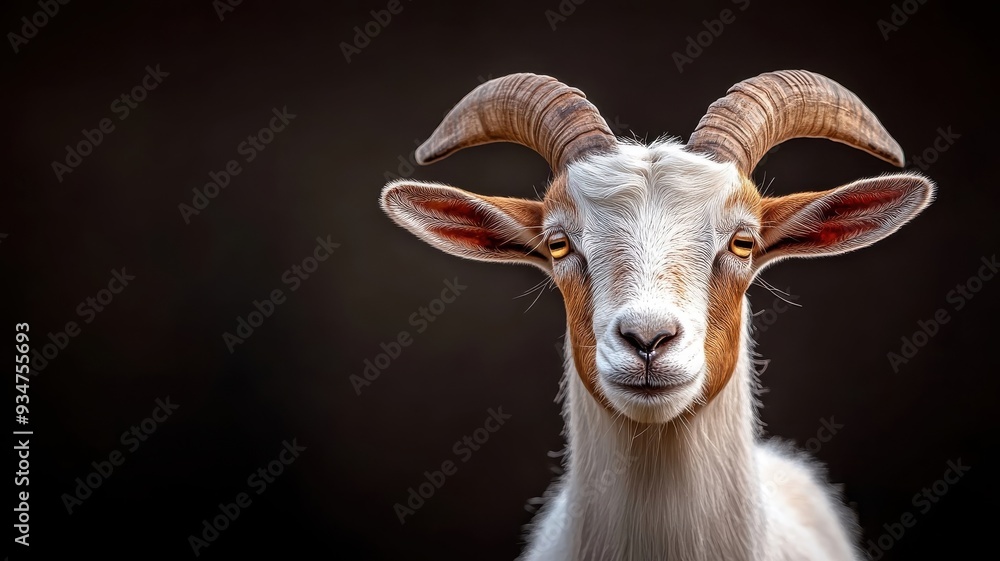 Goat posed against an isolated background, emphasizing sharp horns, textured fur, and confident stance in a simple, uncluttered setting. Goat posed against an isolated background, emphasizing sharp horns, textured fur, and confident stance in a simple, uncluttered setting.