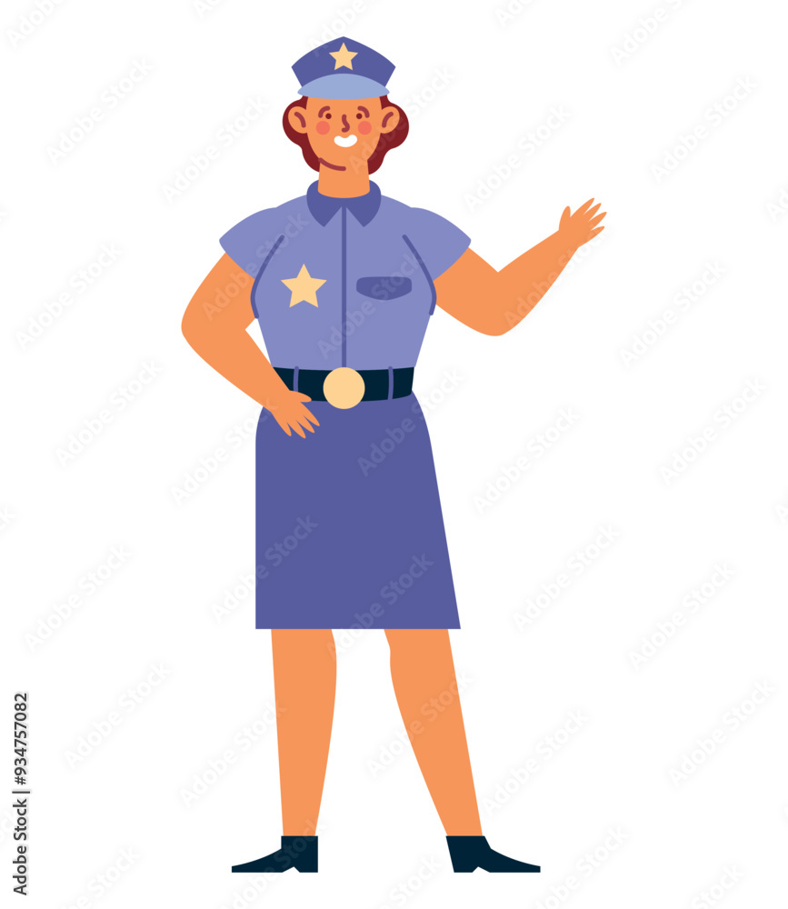 police woman standing and waving hand police woman standing and waving hand