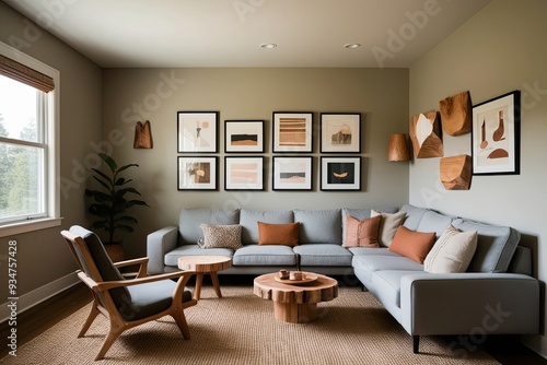 Wallpaper Mural Cozy Living Room Featuring Minimalist Art and Handmade Wooden Decor Torontodigital.ca