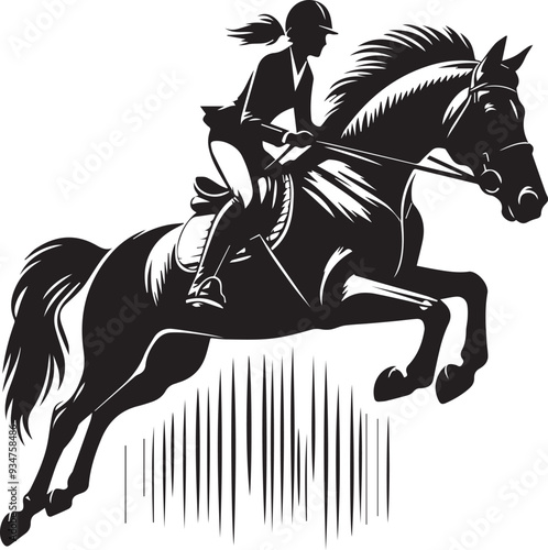 Equestrian horse and rider jumping silhouette. Vector illustration