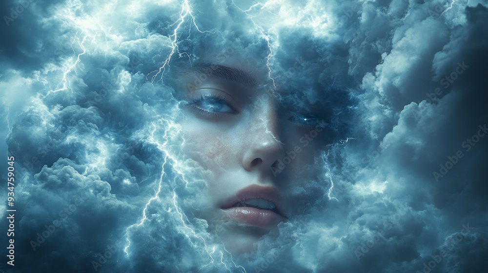 Storm Within dramatic image of person storm brewing inside their head storm depicted dark cloud lightning torrential rain representing inner turmoil of mental illness person face calm hiding chaos Storm Within dramatic image of person storm brewing inside their head storm depicted dark cloud lightning torrential rain representing inner turmoil of mental illness person face calm hiding chaos