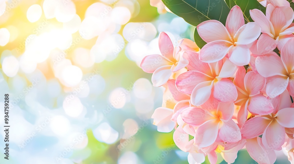 Pink Plumeria Flowers Close up with Bokeh Background Pink Plumeria Flowers Close up with Bokeh Background