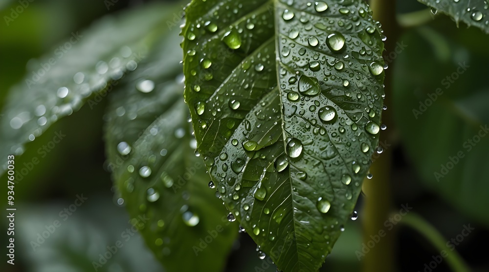 closeup of green leaf with water drops.generative.ai closeup of green leaf with water drops.generative.ai