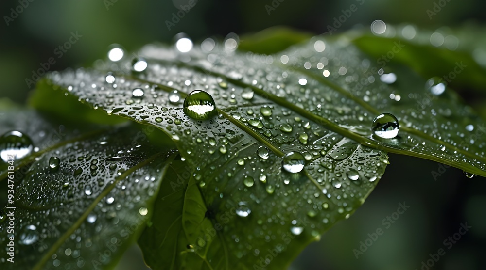 Large beautiful drops of transparent rain water on a green leaf macro.generative.ai Large beautiful drops of transparent rain water on a green leaf macro.generative.ai