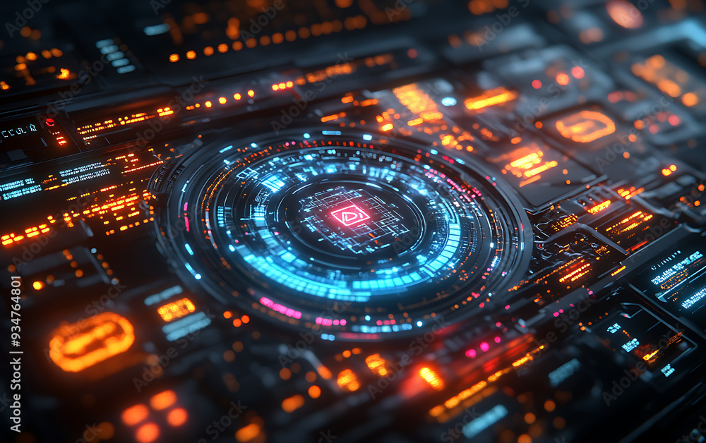 Futuristic Digital Interface: Glowing Blue Circle on Black Background Futuristic Digital Interface: Glowing Blue Circle on Black Background
