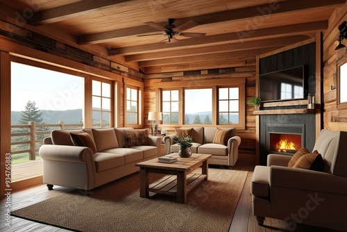 Wallpaper Mural Cozy Rustic Cabin Interior Design Mockup Featuring Warm Country Lounge with Reclaimed Wood Accents Torontodigital.ca