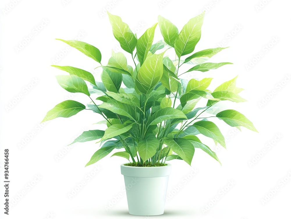 Fototapeta premium Green Indoor Plant in White Pot Isolated on White Background