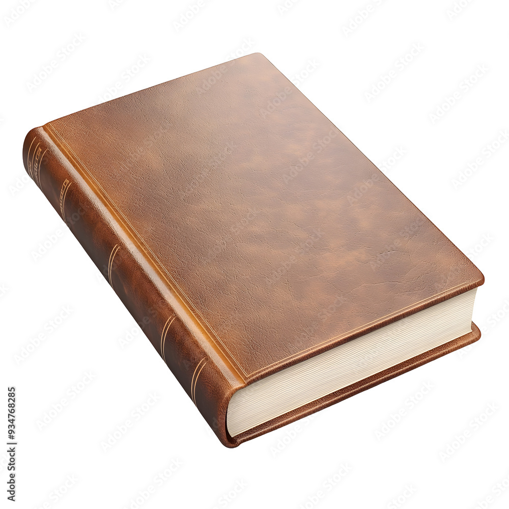 Aged Leather-Bound Hardcover Book on Solid White Background Aged Leather-Bound Hardcover Book on Solid White Background