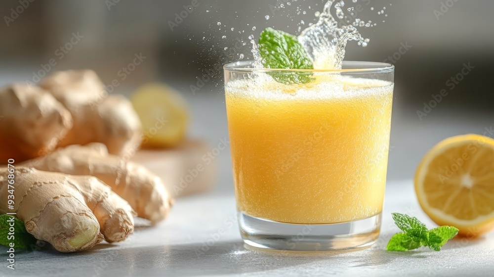 Refreshing Ginger Ale Drink with Lemon and Mint Refreshing Ginger Ale Drink with Lemon and Mint