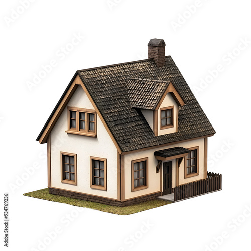 Wallpaper Mural Charming Countryside Cottage Home 3D Rendered Model on White Background Torontodigital.ca