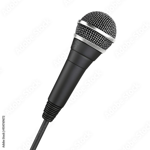 Closeup Black and White Image of a Professional Studio Microphone Against Plain Background