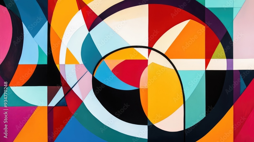 Geometric fusion of intersecting lines and shapes, using a bold color palette to create a striking abstract composition. Geometric fusion of intersecting lines and shapes, using a bold color palette to create a striking abstract composition.