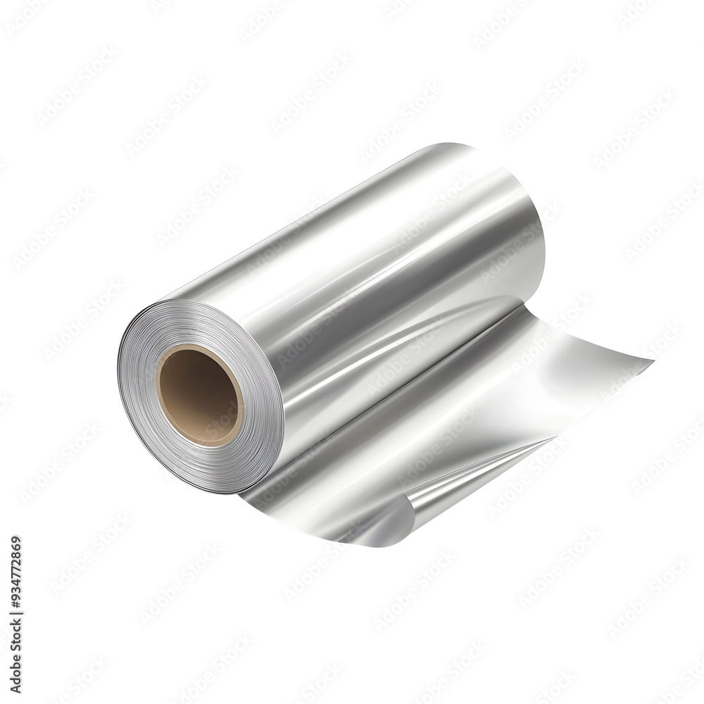 Metallic Aluminum Foil Roll on White Background Metallic Aluminum Foil Roll on White Background