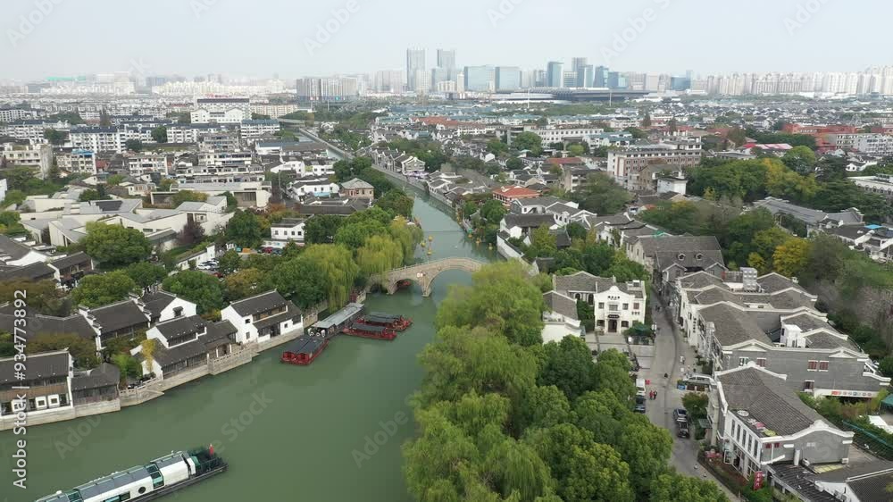 An aerial view of the ancient architectural complex of Shantang Street in Suzhou, China An aerial view of the ancient architectural complex of Shantang Street in Suzhou, China