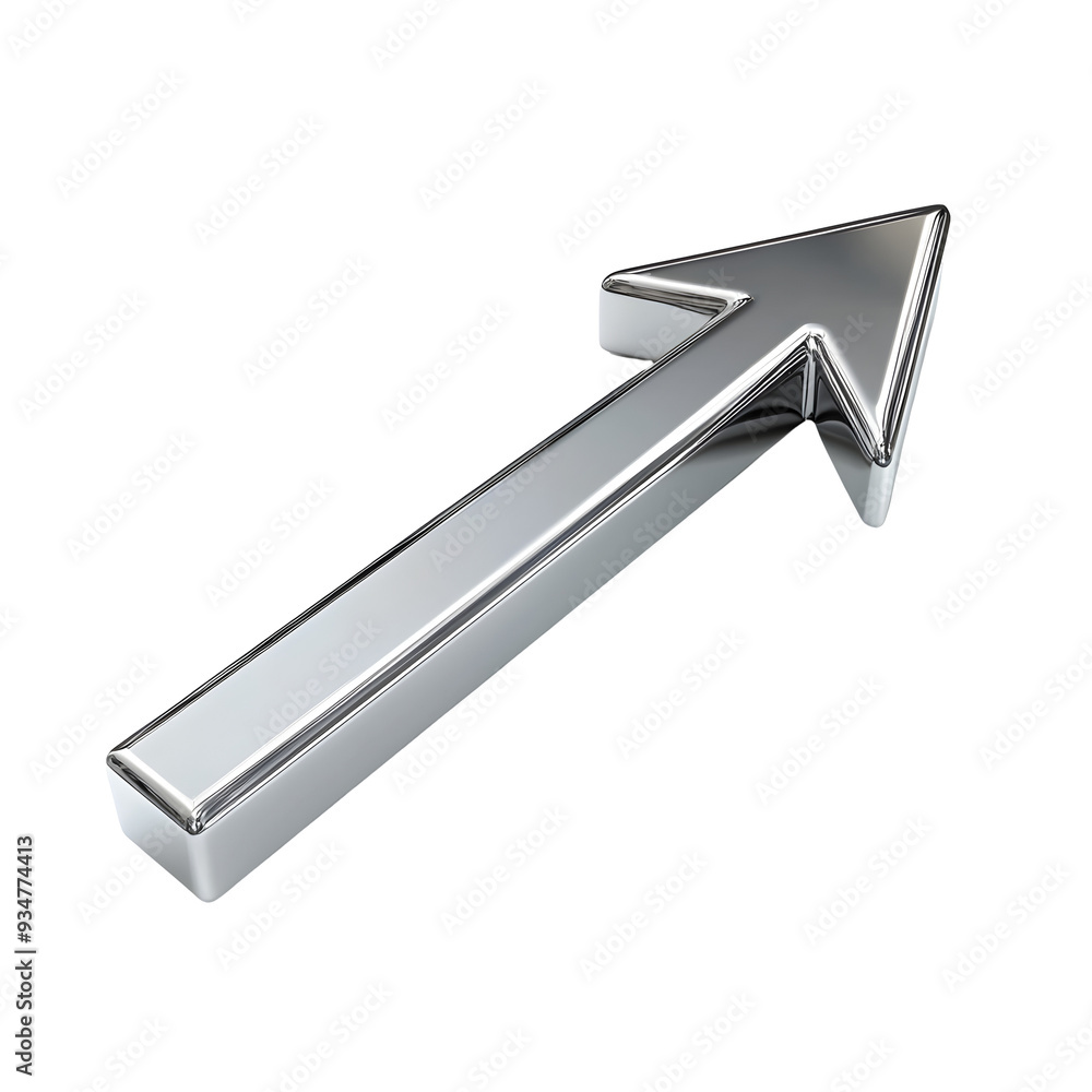 Sleek Silver Chrome 3D Arrow Pointing Upward on White Background Sleek Silver Chrome 3D Arrow Pointing Upward on White Background