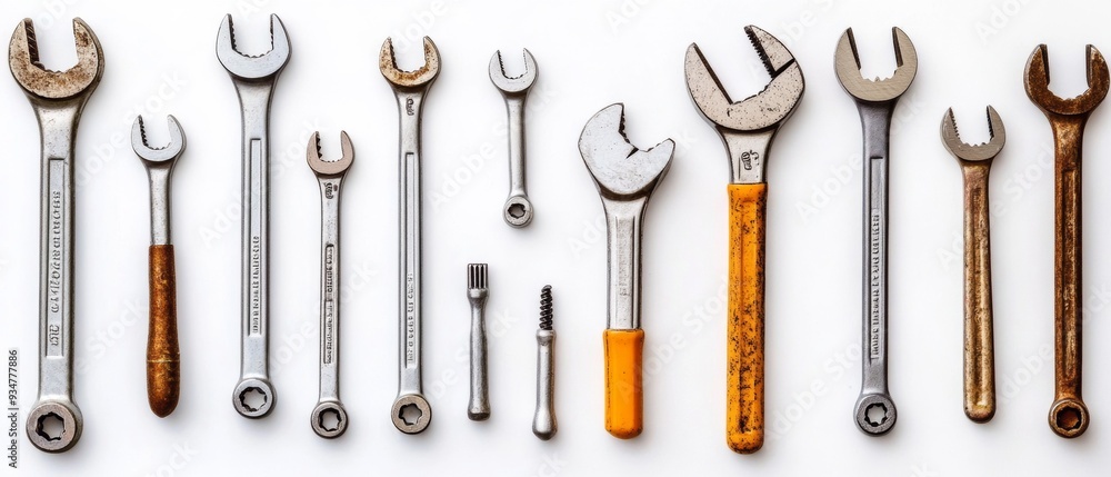 Essential Tools. Wrenches, Screwdrivers, and Pliers on White Essential Tools. Wrenches, Screwdrivers, and Pliers on White