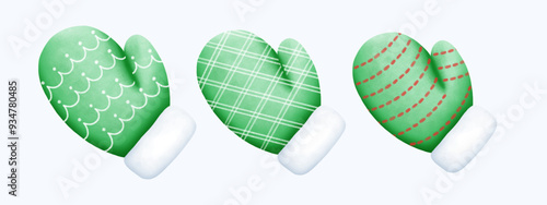 Watercolor Cute Hand Drawn green Glove Illustration with Pastel Colors for Winter Fashion Art