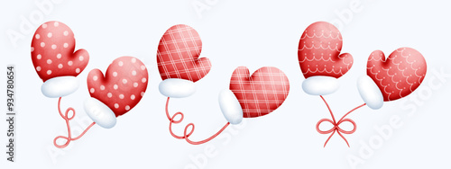 Watercolor Cute Hand Drawn red and white Glove Illustration with Pastel Colors for Winter Fashion Art