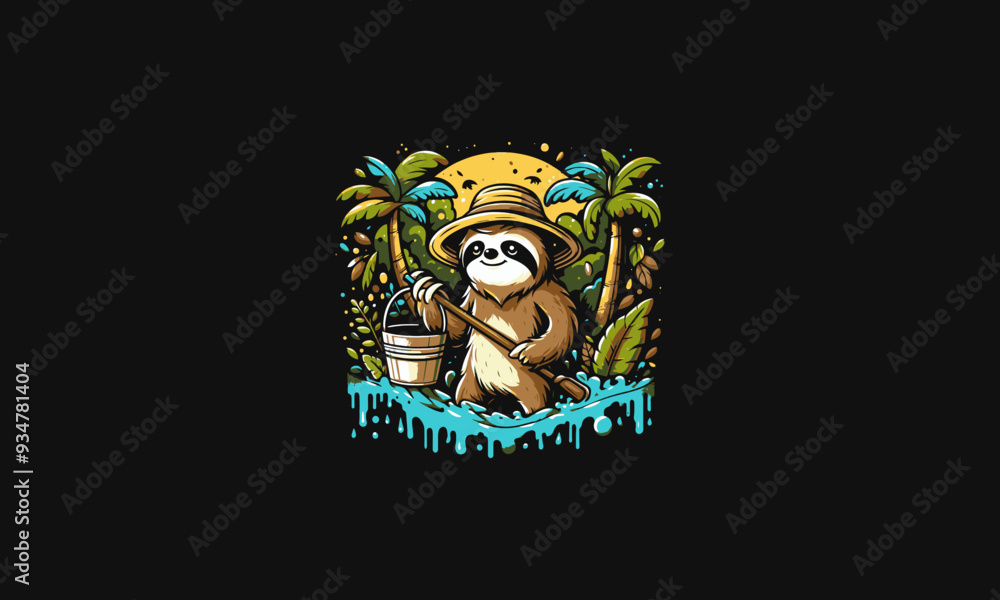 sloth holding bucket on forest vector illustration flat design sloth holding bucket on forest vector illustration flat design
