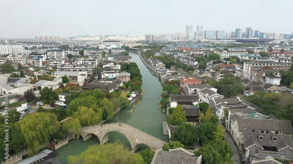 An aerial view of the ancient architectural complex of Shantang Street in Suzhou, China An aerial view of the ancient architectural complex of Shantang Street in Suzhou, China
