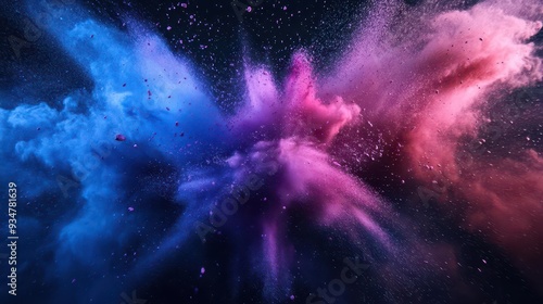 dramatic explosion of colorful powder against dark background freeze motion