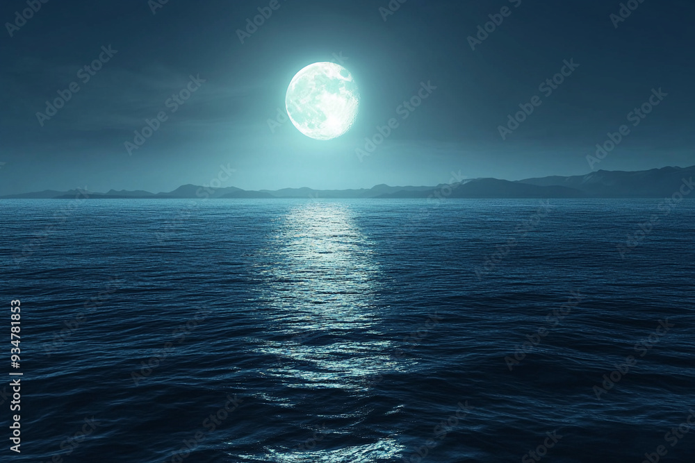 A calm night by the sea with the moon casting A calm night by the sea with the moon casting