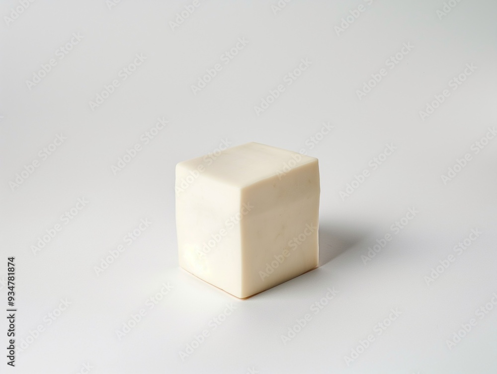 A white block of tofu cube isolated on white. AI generated A white block of tofu cube isolated on white. AI generated