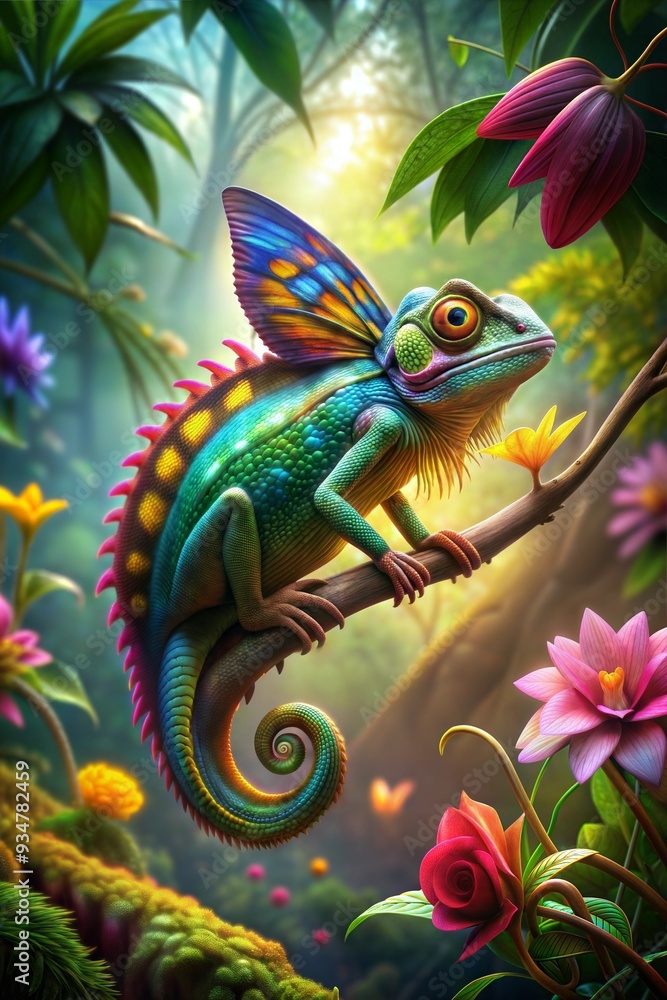 Fototapeta premium 3d rendering of a beautiful cartoon animal with a colorful background
