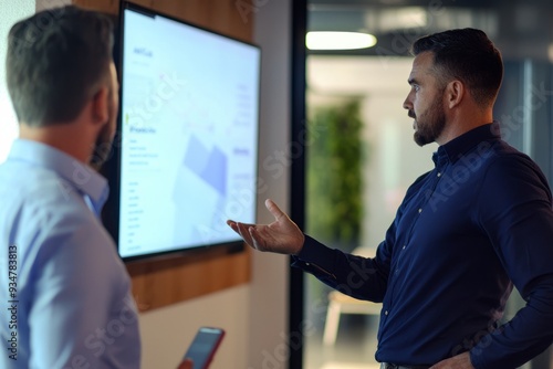 A sales team conducting a live product demo with hands-on interaction
