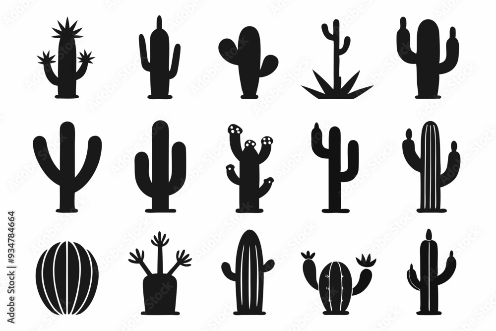 Cactus icon collection. Set of black cactus silhouette. silhouettes of different cactus icons Cactus icon collection. Set of black cactus silhouette. silhouettes of different cactus icons