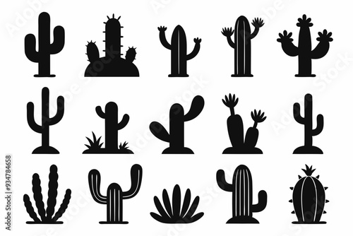 Cactus desert silhouettes set, Cactus icon vector bundle