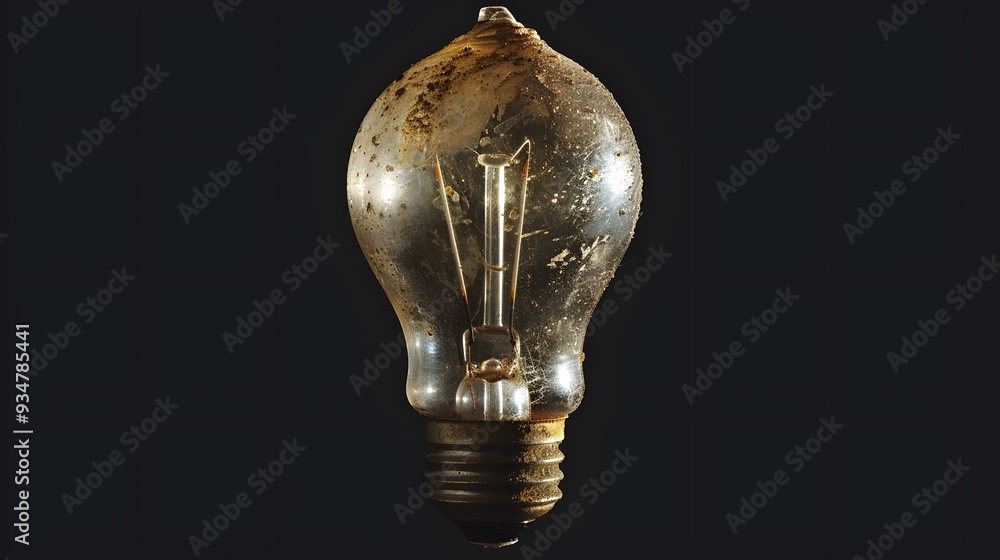 Old, dirty light bulb close up on black background. Old, dirty light bulb close up on black background.