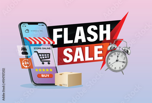flash sale icon logo banner poster promo online shopping art design vector template tame limit pay 3d store