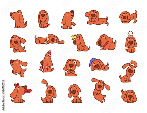 Cute kawaii dog character. Funny cartoon pet. Hand drawn style. Vector drawing. Collection of design elements.