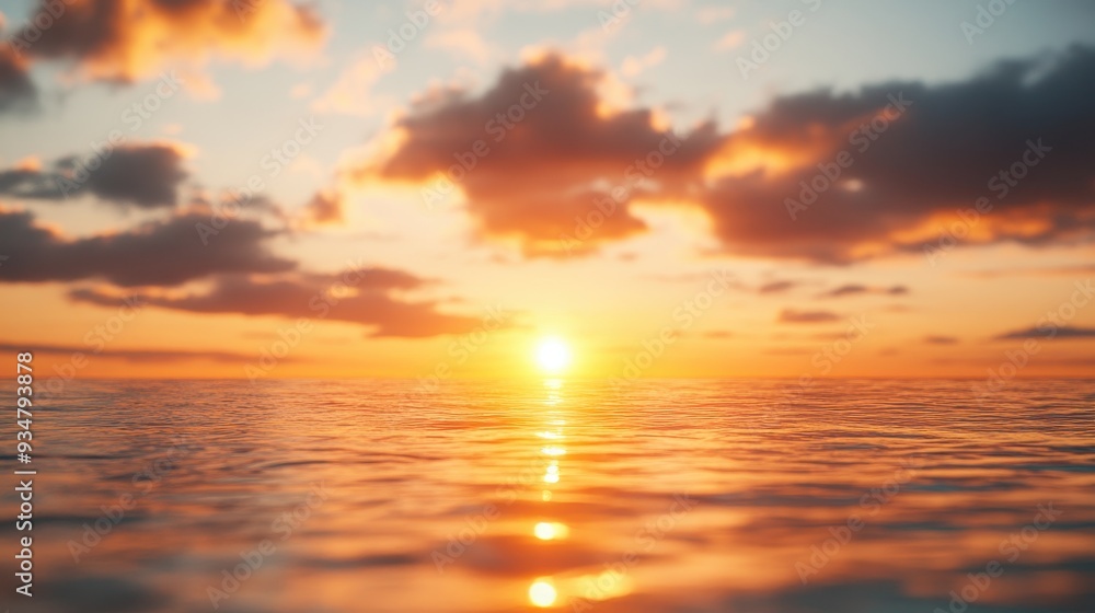 Surreal 3D Sunset Over Ocean with Abstract 2D Sun and Reflections Surreal 3D Sunset Over Ocean with Abstract 2D Sun and Reflections