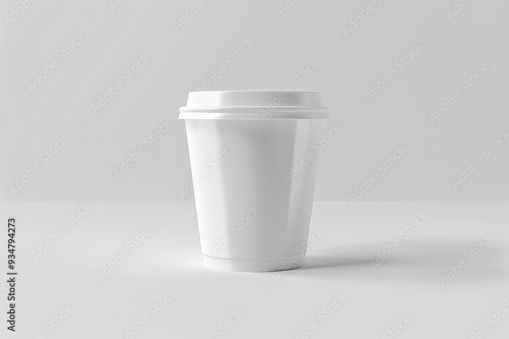 White Disposable Paper Cup with Lid on a White Background White Disposable Paper Cup with Lid on a White Background