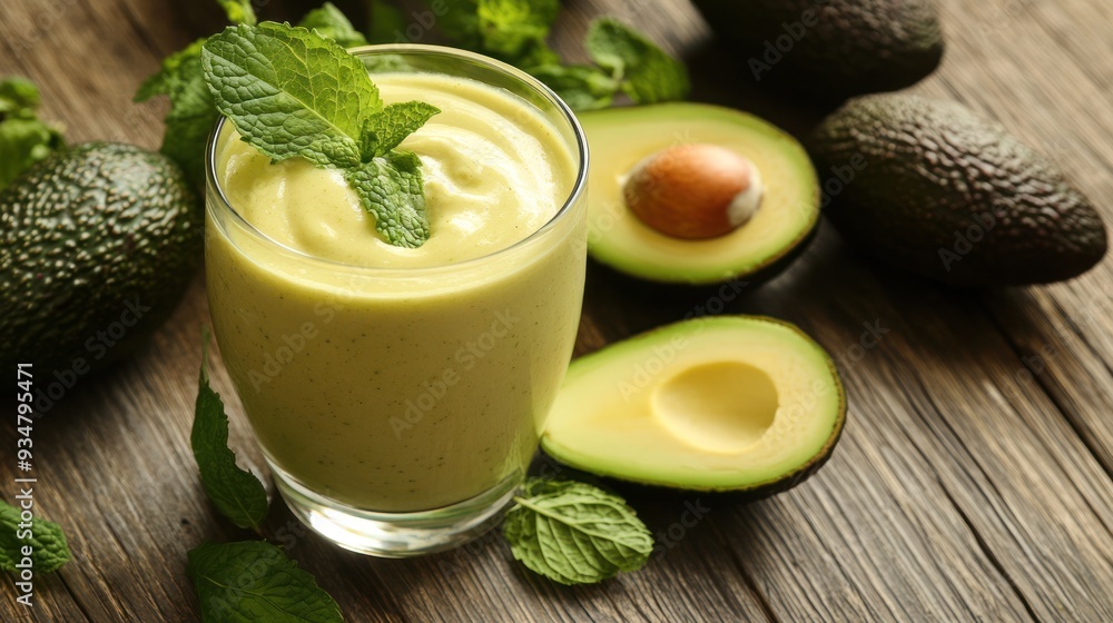 Avocado Smoothie with Mint Leaves Avocado Smoothie with Mint Leaves